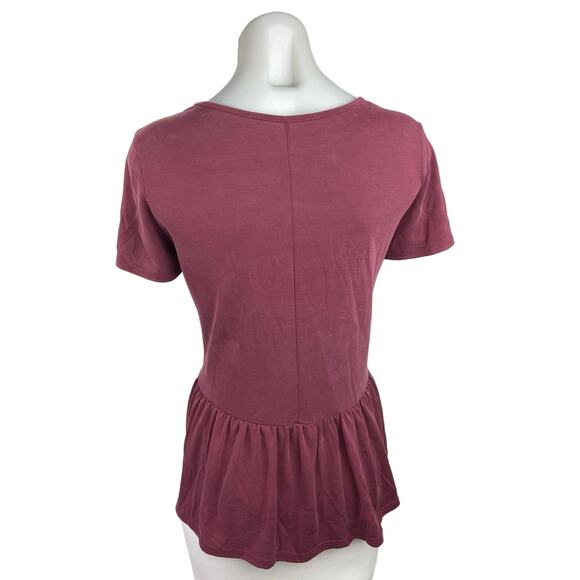 Alya Red Pink Floral Embroidered Cutout V Necn Peplum Blouse Top Size S - Picture 2 of 4